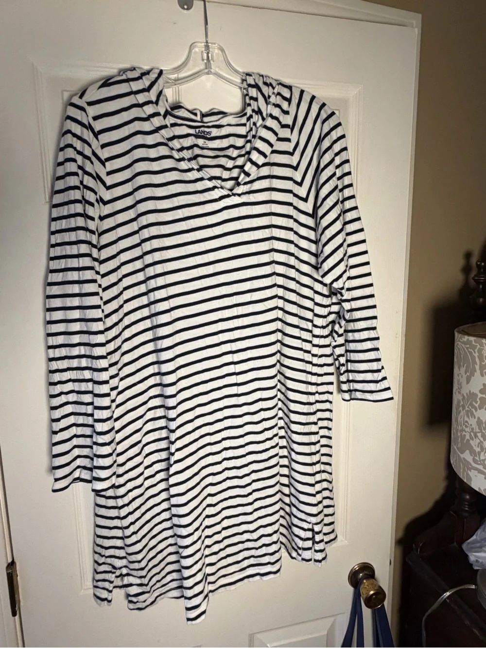 Lands' End 100% Cotton Striped Hooded Tunic Cover Up Plus Size 2X 20W 22W